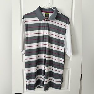 Greg Norman Polo Mens Size L Play Dry Short Sleeve Golf Shirt Fitted Stripe